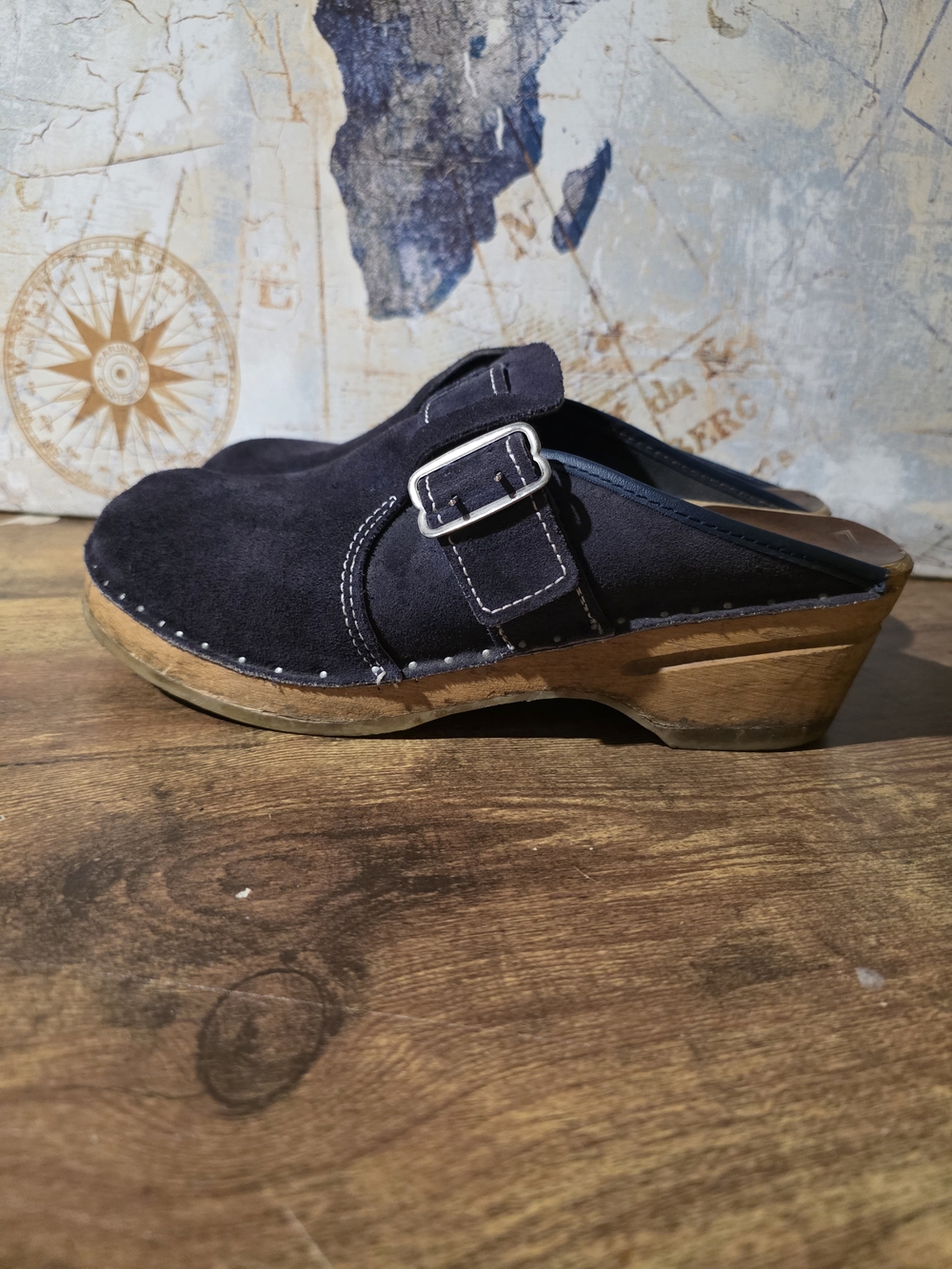 Women's Purple Suede Slip-On Clog with Buckle - Picture 3 of 12